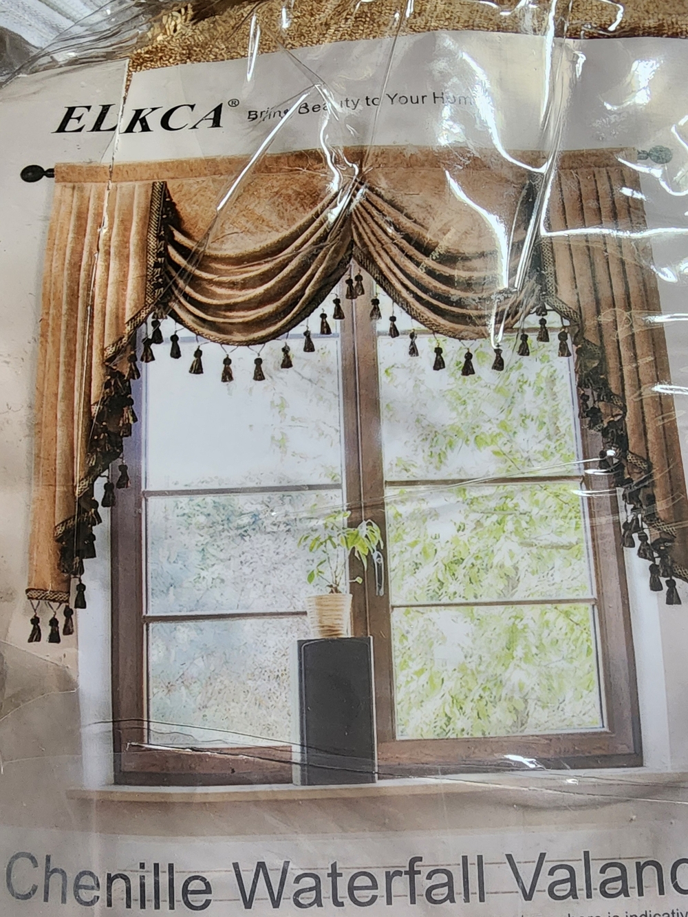 ELKCA Chenille Waterfall Valance - Bronze 118" NEW 1 Panel